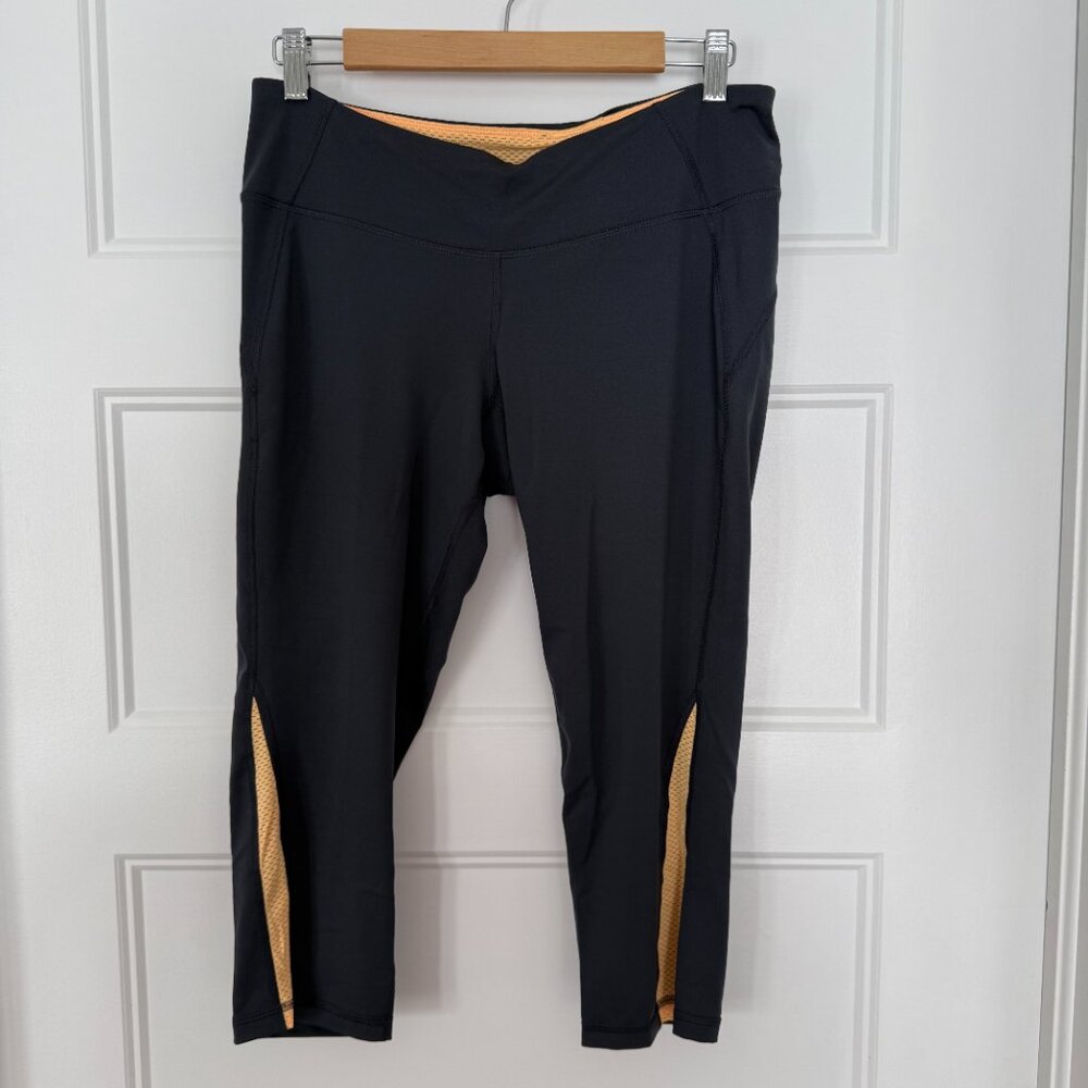 Active by Old Navy - Grey Cropped Leggings with Orange Mesh Detail - L